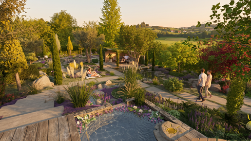 Fotorealistische Gartenvisualisierung mit automatisch ergänzten Personen