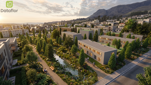 Fotorealistische Visualisierung eines Wohn- und Außenbereichs mit LANDSKETCH AI