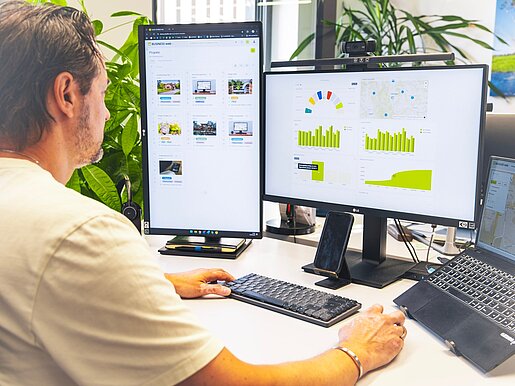 Unternehmenskennzahlen und Diagramme in BUSINESS BI auf einem Monitor
